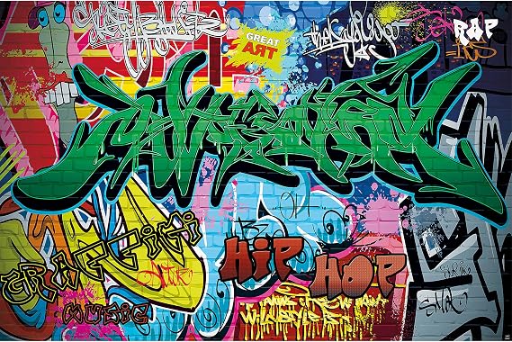 Kids Room Nursery Poster Graffiti Picture Decoration Stencil Colorful Spray Paint Writing Pop Art Street Style Hip Hop Image Photo Decor Wall Mural 55x39.4in - 140x100cm