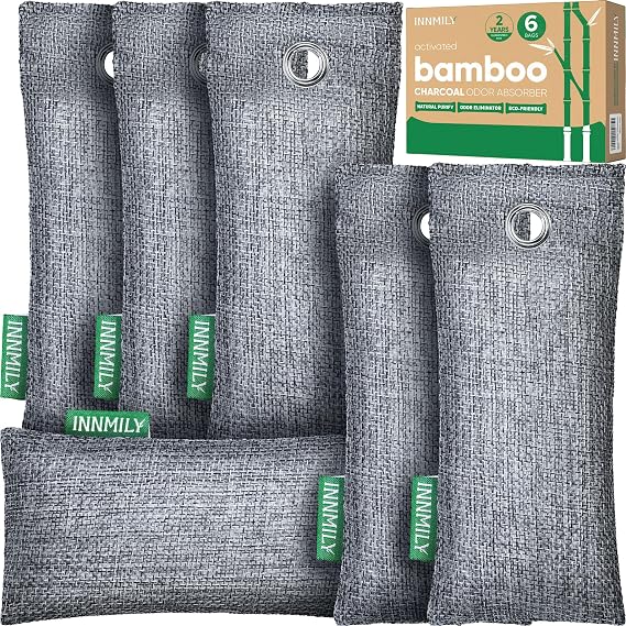 Innmily Bamboo Charcoal Air Purifying Bags, 6 Pack Natural Shoe Odor Eliminator, Sneaker Deodorizer and Moisture Absorbers for Clean Footwear, Shoe Odor Remover | Nature Bamboo Charcoal Air Purifying Bags for Shoe, Home, Car, Closet, Pet, Sneaker Deodorizer, Smoke Deodorizer Eliminator