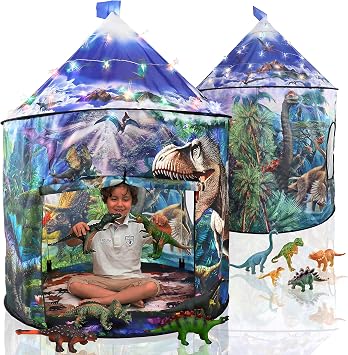 Dinosaur Pop Up Kids Play Tent | Includes Star Lights & Carrying Case |, Children Indoor Castle Playhouse for Boys, Toddlers, 41" D x 41" W x 53" H
